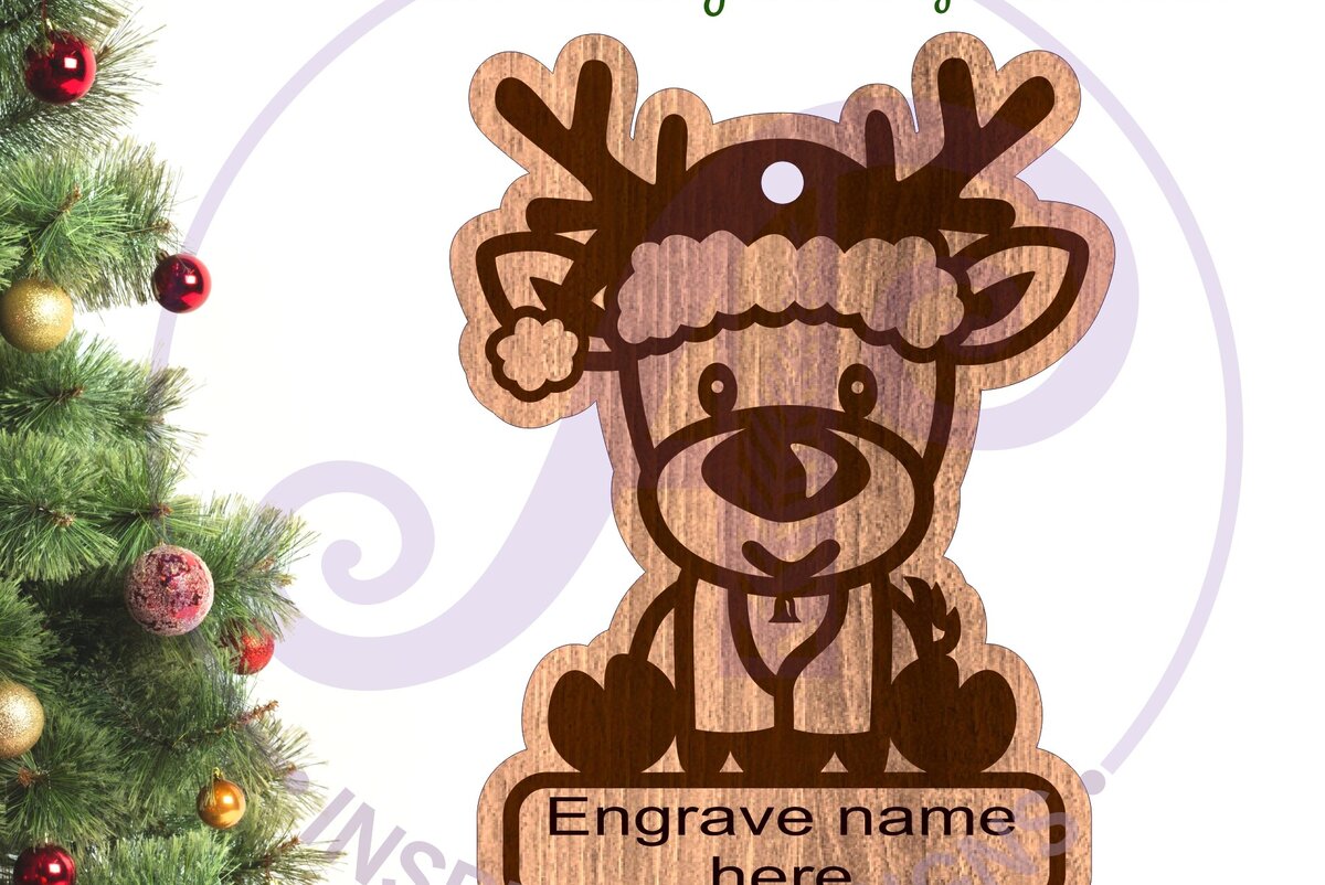 Σετ των 2 Intra απο ξύλο plywood 3mm-4mm πάχος – Χριστουγεννιάτικο στολίδι με τάρανδο Laser Δίασταση  20x20 cm INTRAFABR-85871944