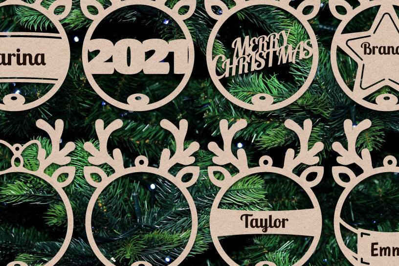 Σετ των 2 Intra απο ξύλο plywood 3mm-4mm πάχος – Αρχεία λέιζερ Χριστουγεννιάτικα στολίδια με τάρανδο Δίασταση  20x20 cm INTRAFABR-20606704