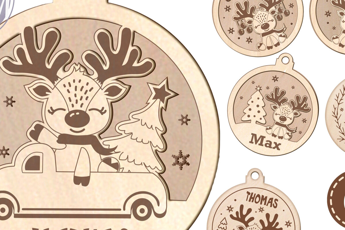 Σετ των 2 Intra απο ξύλο plywood 3mm-4mm πάχος – Χριστουγεννιάτικα στολίδια με τάρανδο Laser Δίασταση  20x20 cm INTRAFABR-107601704