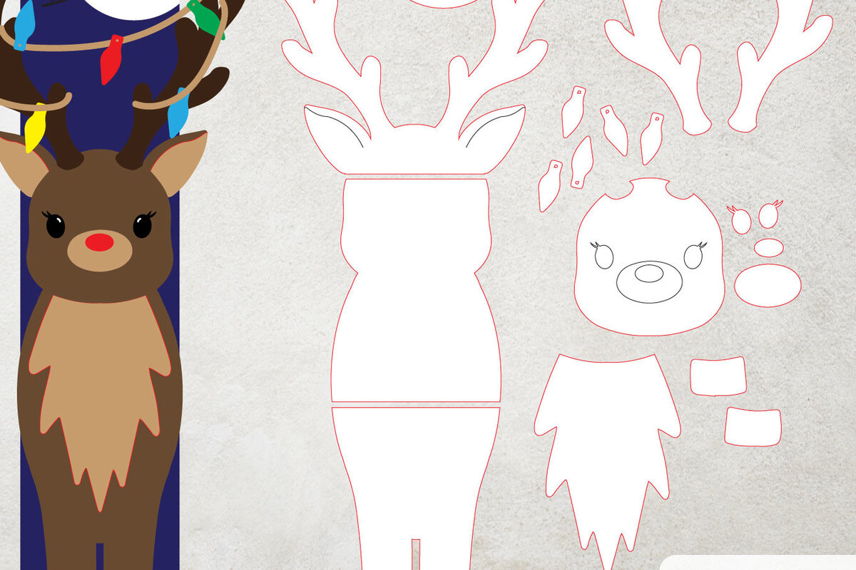 Σετ των 2 Intra απο ξύλο plywood 3mm-4mm πάχος – Απαλό κομμένο αρχείο Χριστουγεννιάτικου Βεράντας Τάρανδος Δίασταση  20x20 cm INTRAFABR-65622166