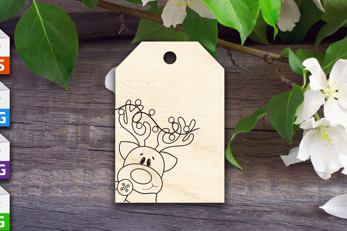 Σετ των 2 Intra απο ξύλο plywood 3mm-4mm πάχος – Τάρανδος Χριστουγεννιάτικη Ετικέτα - Στολίδι Δίασταση  20x20 cm INTRAFABR-75760087