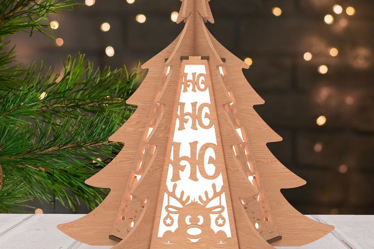 Σετ των 2 Intra απο ξύλο plywood 3mm-4mm πάχος – Φανάρι Χριστουγεννιάτικου Δέντρου με Τάρανδο Δίασταση  20x20 cm INTRAFABR-108650649