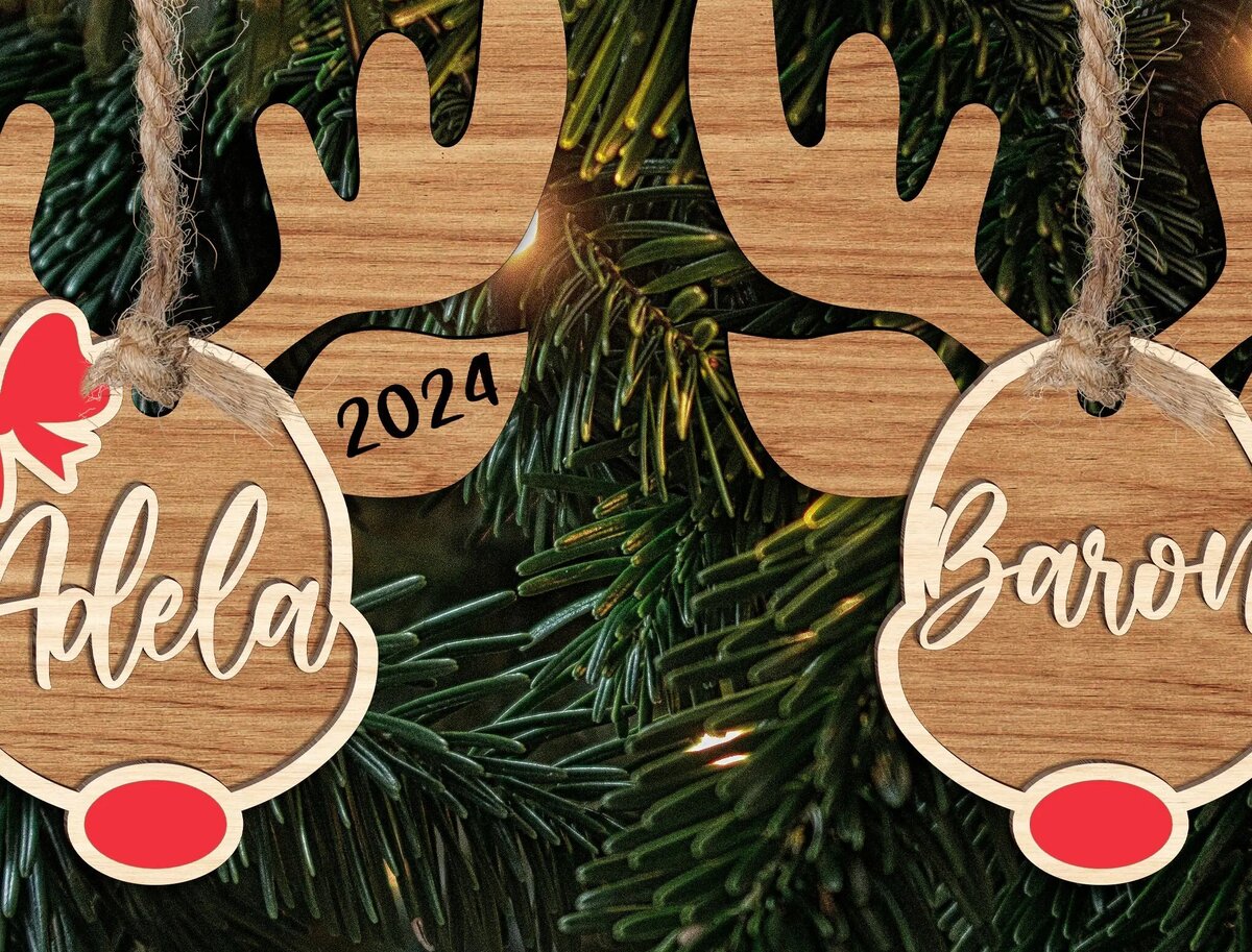 Σετ των 2 Intra απο ξύλο plywood 3mm-4mm πάχος – Χριστουγεννιάτικο στολίδι με προσαρμοσμένο όνομα τάρανδος Δίασταση  20x20 cm INTRAFABR-111373503