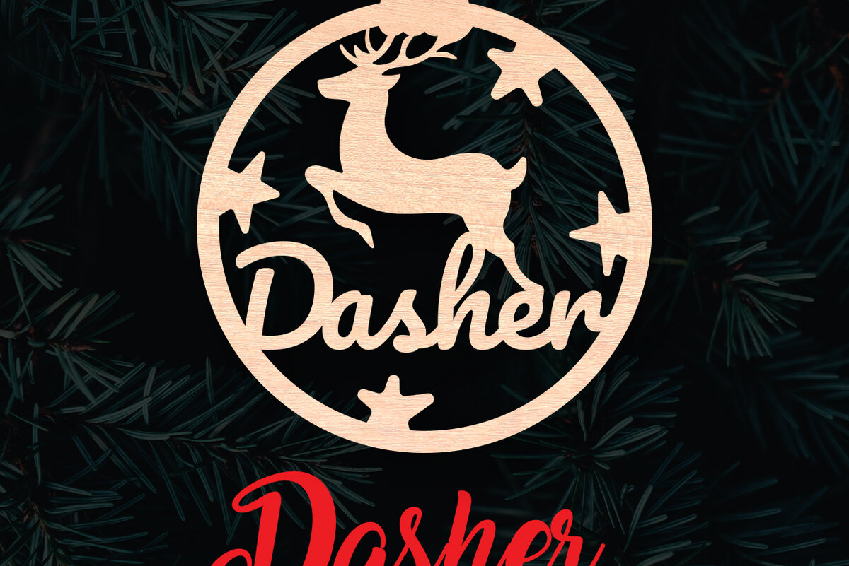 Σετ των 2 Intra απο ξύλο plywood 3mm-4mm πάχος – Χριστουγεννιάτικο στολίδι Reindeer Dasher Δίασταση  20x20 cm INTRAFABR-6096051