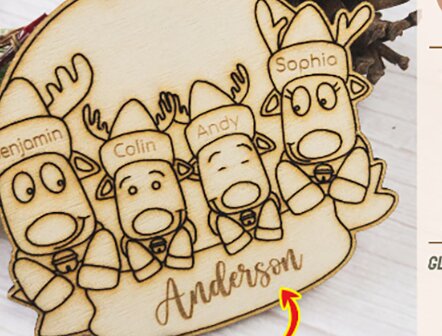 Σετ των 2 Intra απο ξύλο plywood 3mm-4mm πάχος – Οικογενειακό Στολίδι Τάρανδος Δίασταση  20x20 cm INTRAFABR-81243542