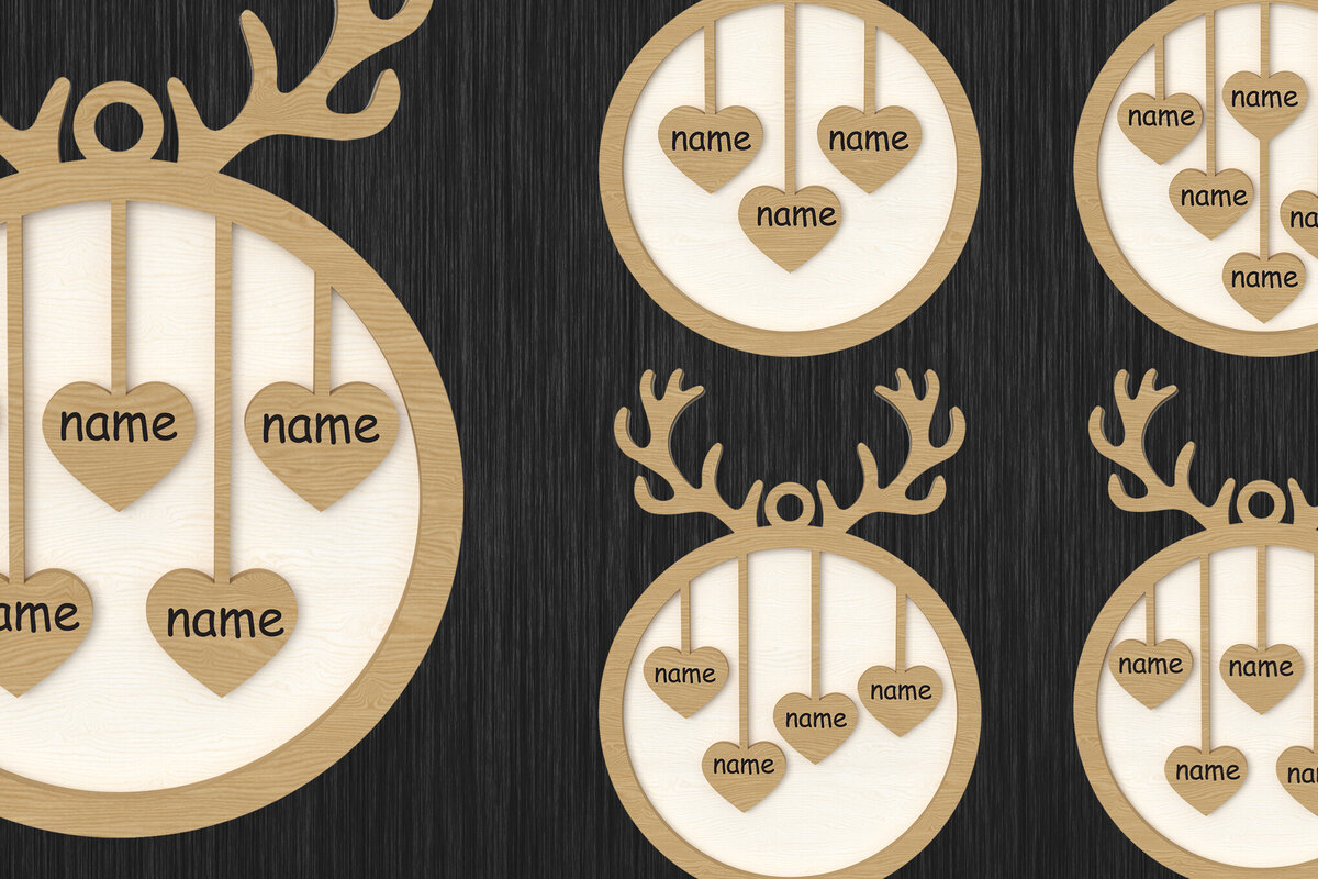 Σετ των 2 Intra απο ξύλο plywood 3mm-4mm πάχος – Στολίδι οικογένειας ταράνδων με ονόματα Δίασταση  20x20 cm INTRAFABR-109448966