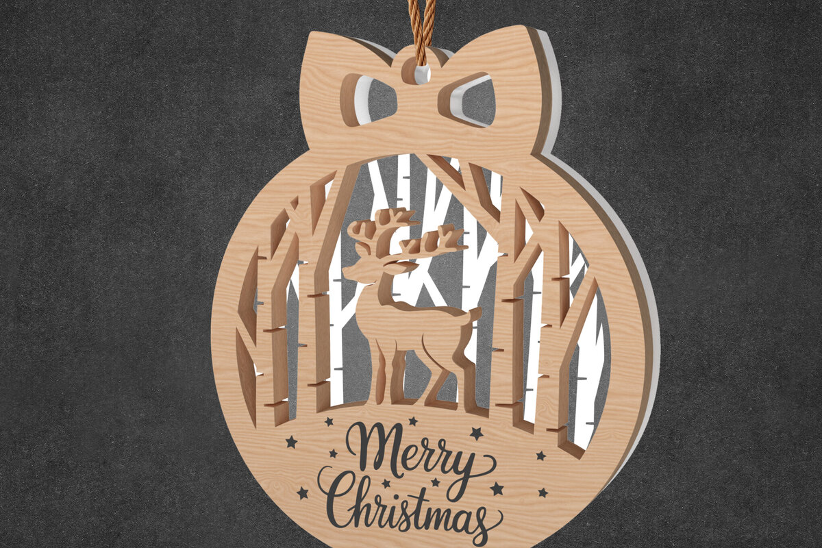 Σετ των 2 Intra απο ξύλο plywood 3mm-4mm πάχος – Χριστουγεννιάτικο στολίδι του δάσους των ταράνδων Δίασταση  20x20 cm INTRAFABR-108957643