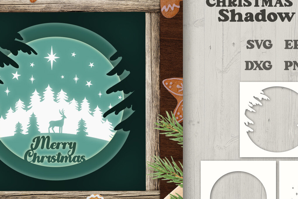 Σετ των 2 Intra απο ξύλο plywood 3mm-4mm πάχος – Reindeer Forest Shadow Box 3 Layers Δίασταση  20x20 cm INTRAFABR-75997783