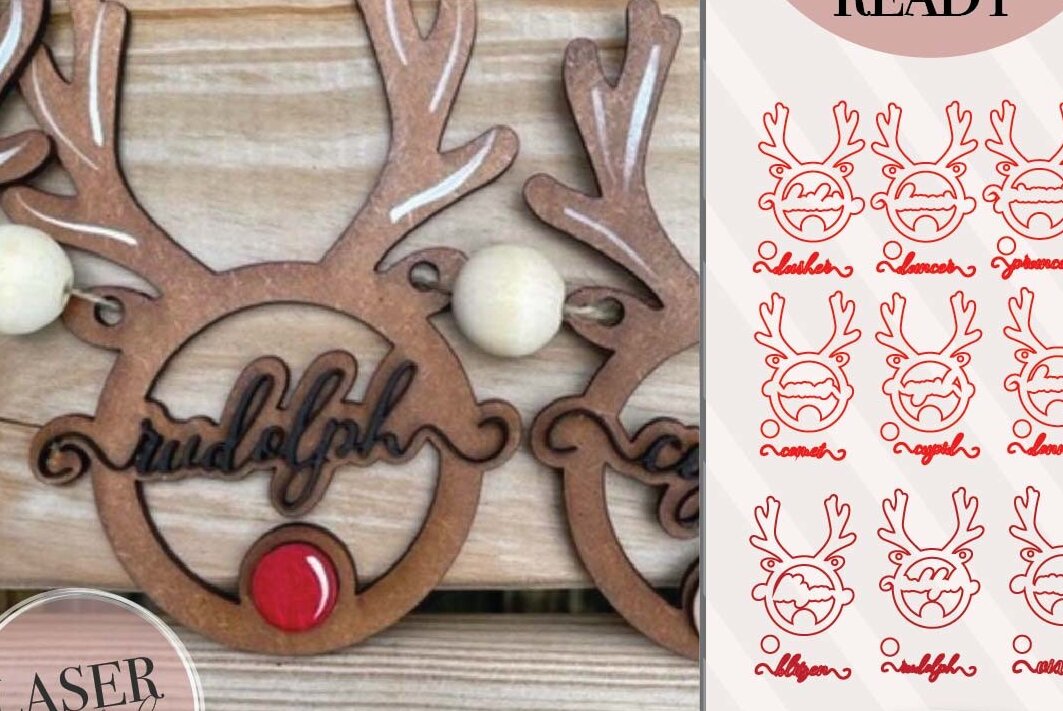 Σετ των 2 Intra απο ξύλο plywood 3mm-4mm πάχος – Reindeer Garland Δίασταση  20x20 cm INTRAFABR-72645314