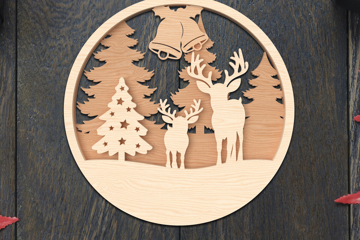 Σετ των 2 Intra απο ξύλο plywood 3mm-4mm πάχος – Στολίδι με λέιζερ τάρανδος Δίασταση  20x20 cm INTRAFABR-106791275