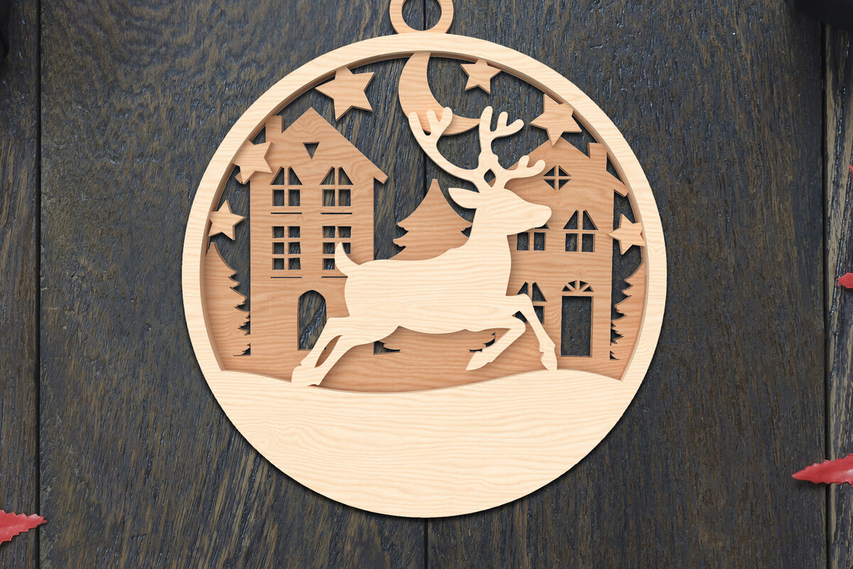 Σετ των 2 Intra απο ξύλο plywood 3mm-4mm πάχος – Στολίδι με λέιζερ τάρανδος Δίασταση  20x20 cm INTRAFABR-106791129