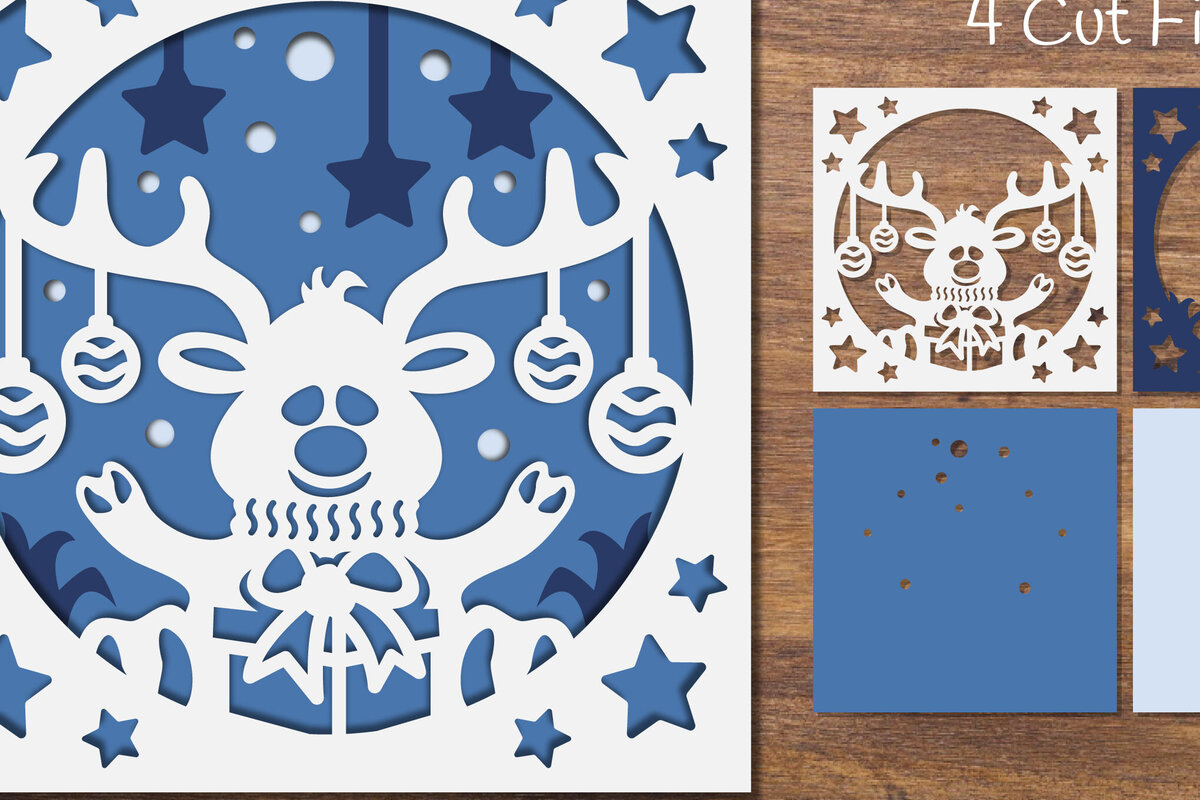 Σετ των 2 Intra απο ξύλο plywood 3mm-4mm πάχος – Reindeer Layered Papercut Δίασταση  20x20 cm INTRAFABR-85007862