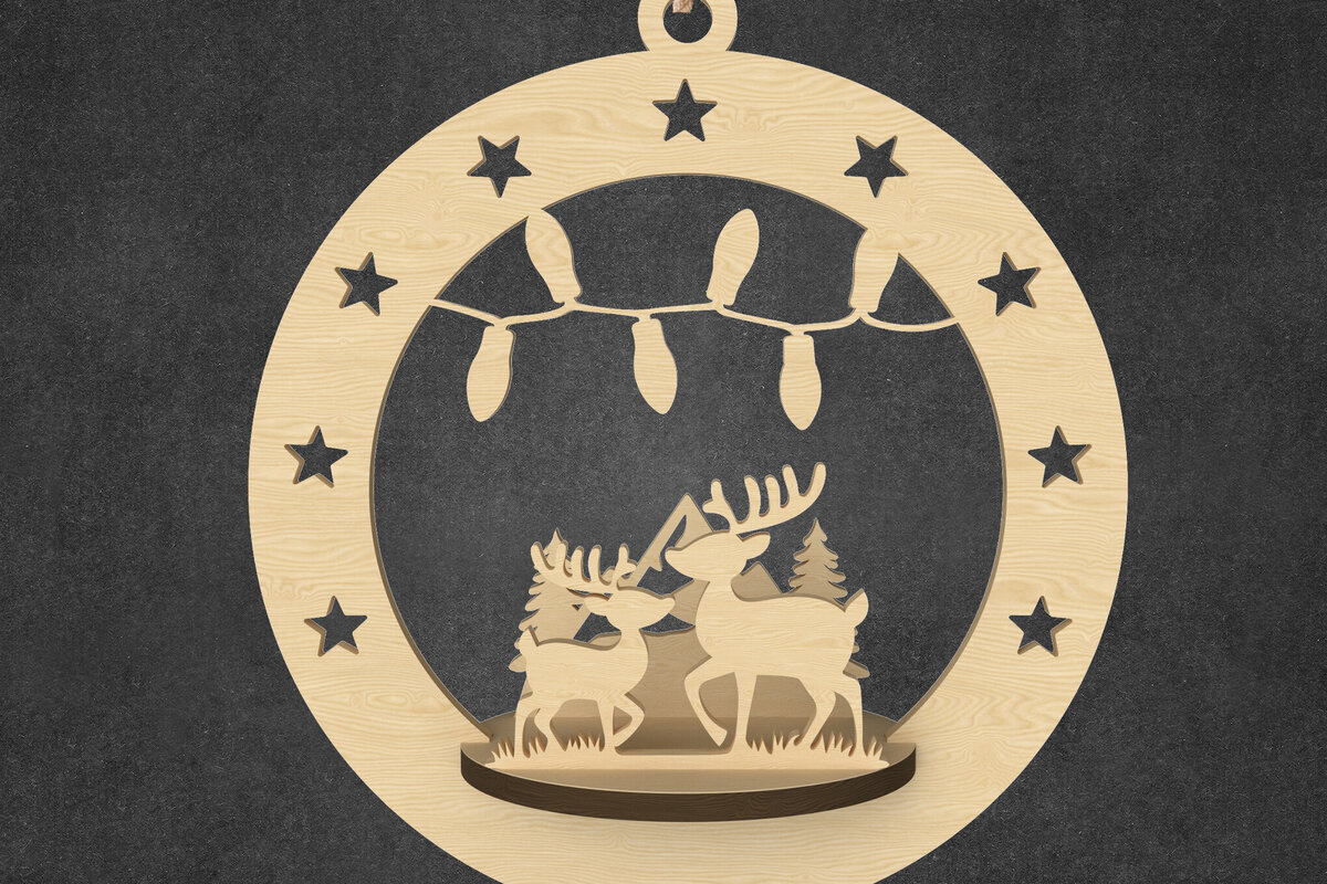 Σετ των 2 Intra απο ξύλο plywood 3mm-4mm πάχος – Χριστουγεννιάτικο Στολίδι Τάρανδος &amp; Φώτα Δίασταση  20x20 cm INTRAFABR-109143481