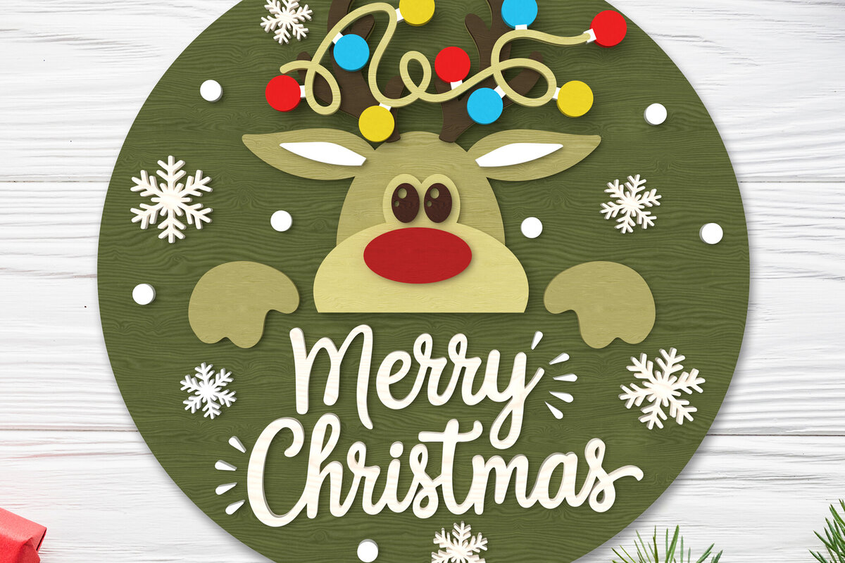 Intra απο ξύλο plywood 3mm-4mm πάχος – Reindeer Merry Christmas Sign Δίασταση  40x30 cm INTRAFABR-107375668
