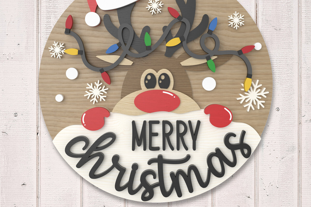 Σετ των 2 Intra απο ξύλο plywood 3mm-4mm πάχος – Reindeer Merry Christmas Δίασταση  20x20 cm INTRAFABR-106435060