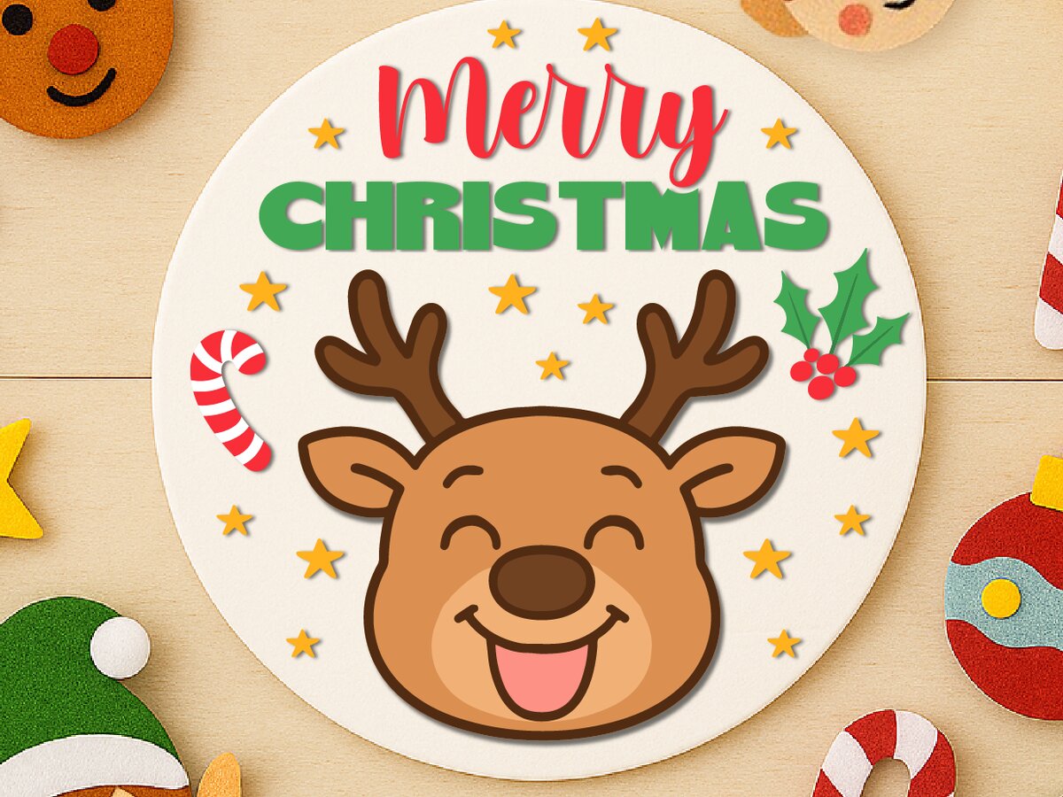 Σετ των 2 Intra απο ξύλο plywood 3mm-4mm πάχος – Τάρανδος Καλά Χριστούγεννα σημάδι Δίασταση  20x20 cm INTRAFABR-124830966