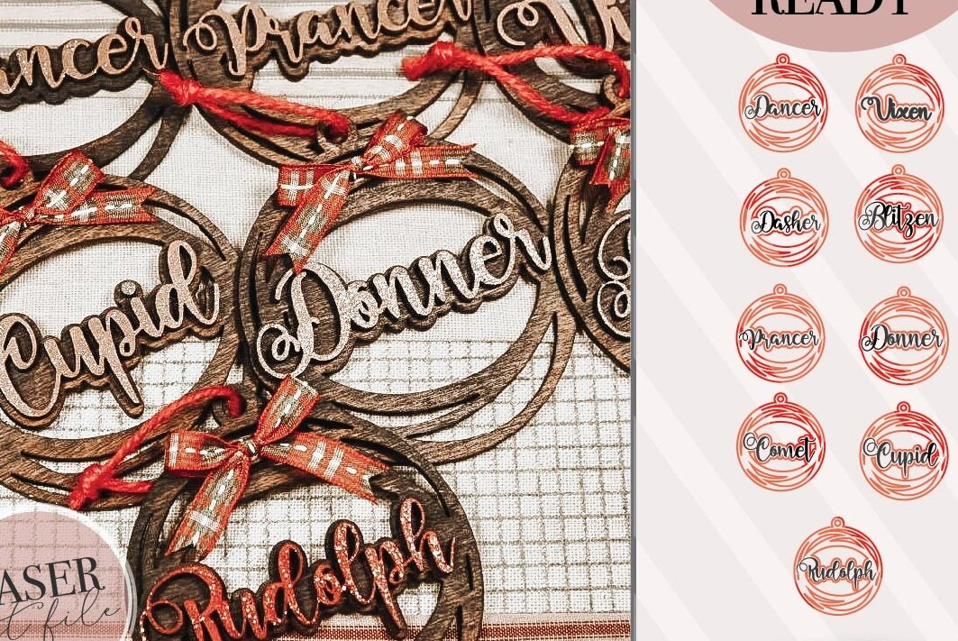 Σετ των 2 Intra απο ξύλο plywood 3mm-4mm πάχος – Ονόματα ταράνδων Διακοσμητικά Δίασταση  20x20 cm INTRAFABR-72166160