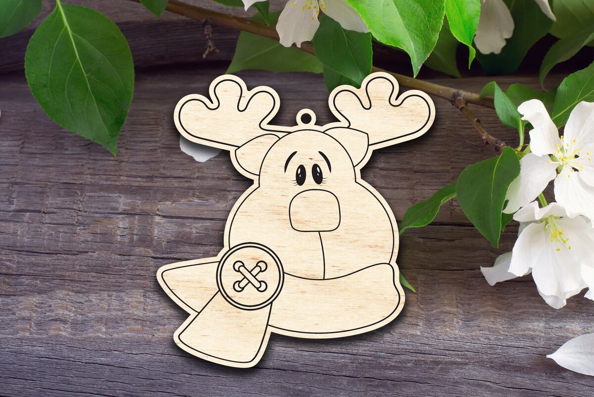 Σετ των 2 Intra απο ξύλο plywood 3mm-4mm πάχος – Reindeer Ornament V2 Δίασταση  20x20 cm INTRAFABR-38015796