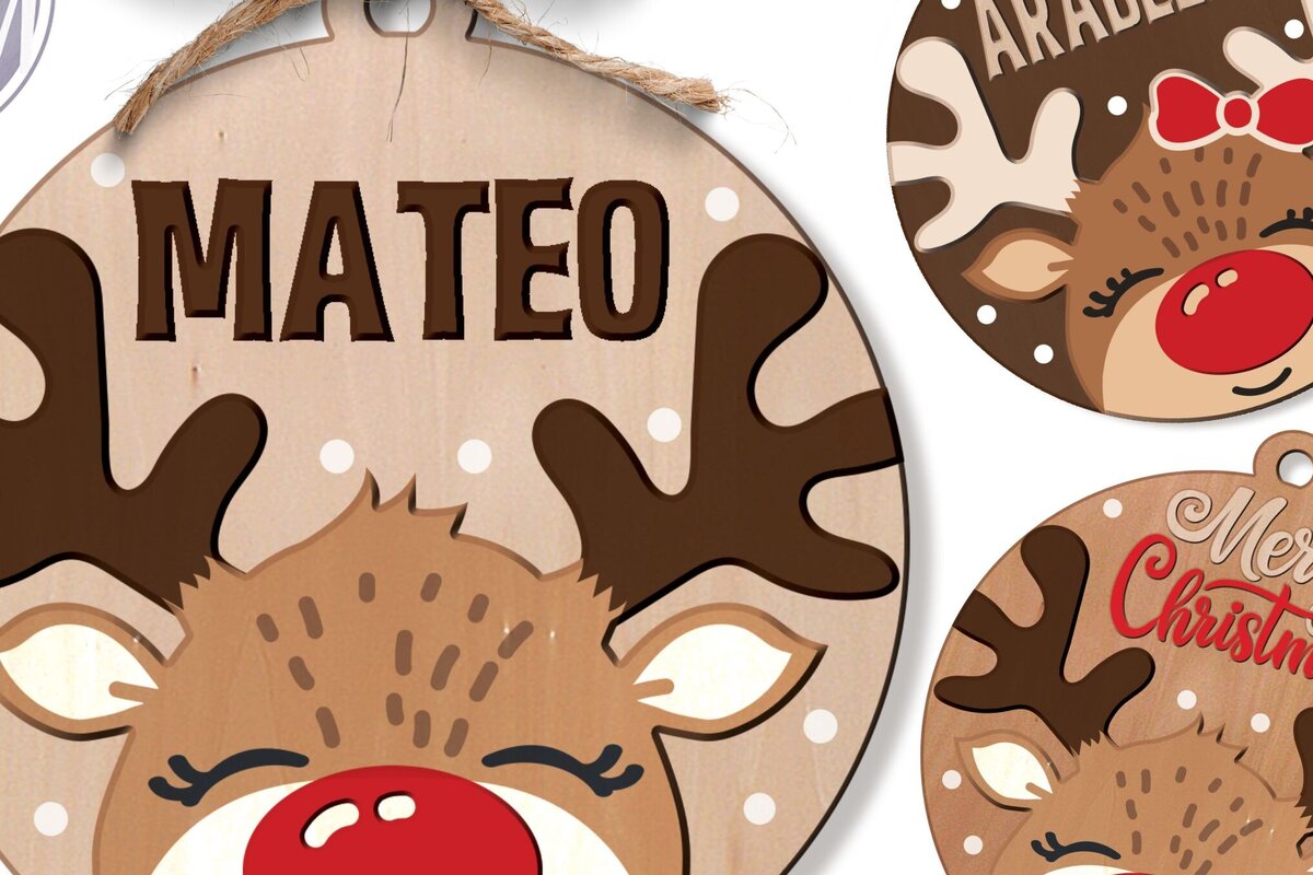 Σετ των 2 Intra απο ξύλο plywood 3mm-4mm πάχος – Αρχείο 3dOrnaments Reindeer Δίασταση  20x20 cm INTRAFABR-108682098