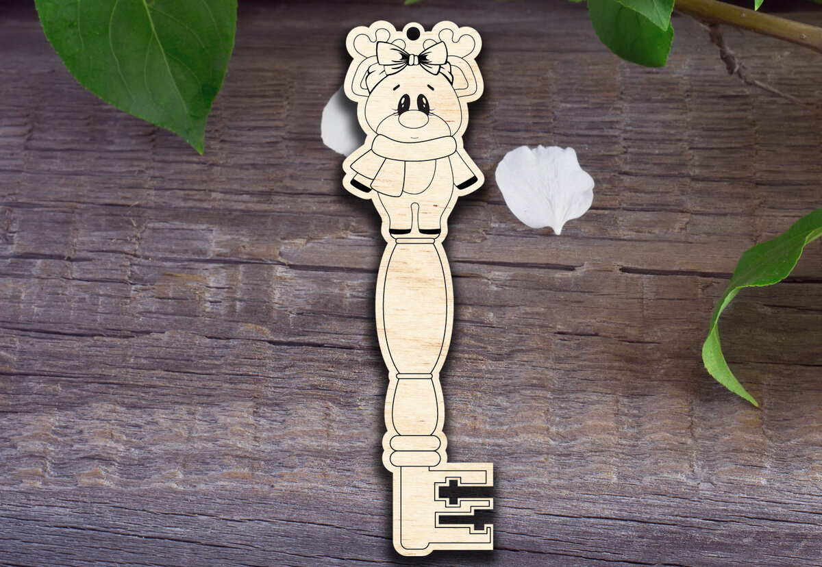 Σετ των 2 Intra απο ξύλο plywood 3mm-4mm πάχος – Στολίδι με κλειδί τάρανδος Δίασταση  20x20 cm INTRAFABR-29978031