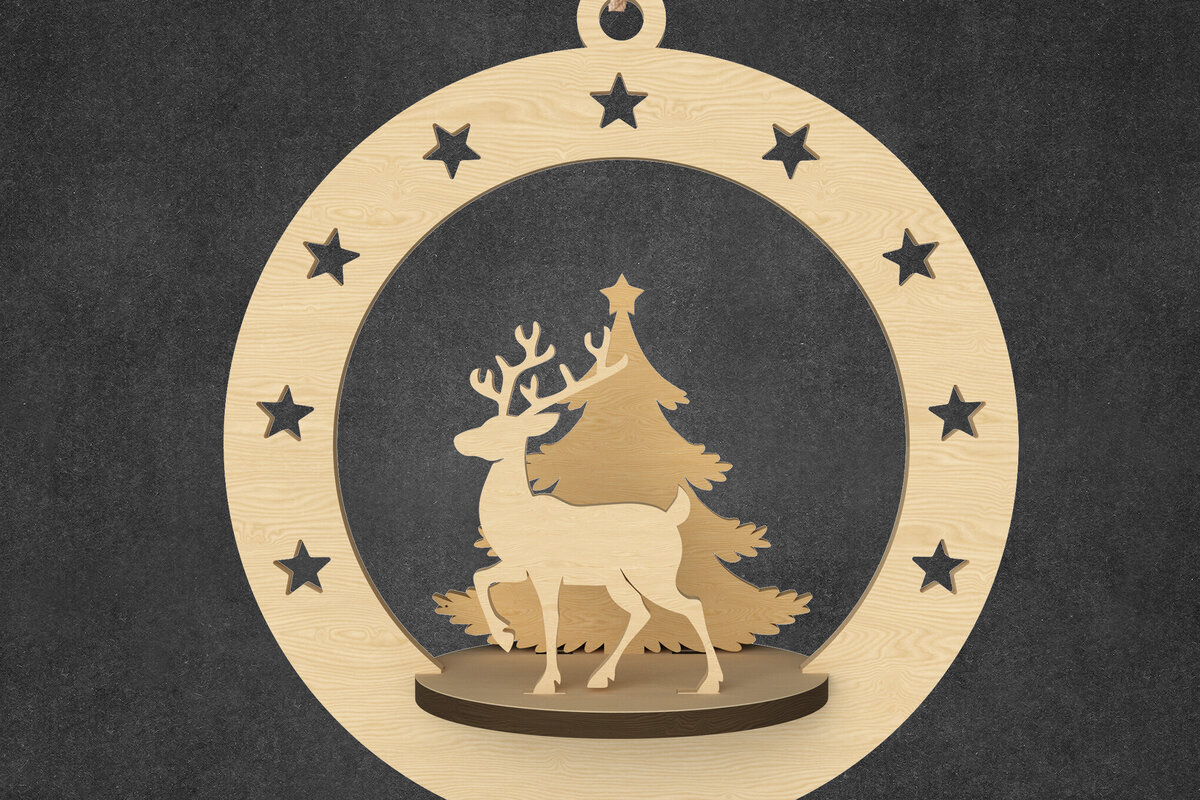 Σετ των 2 Intra απο ξύλο plywood 3mm-4mm πάχος – Χριστουγεννιάτικο στολίδι με τάρανδο &amp; δέντρο Δίασταση  20x20 cm INTRAFABR-109143518