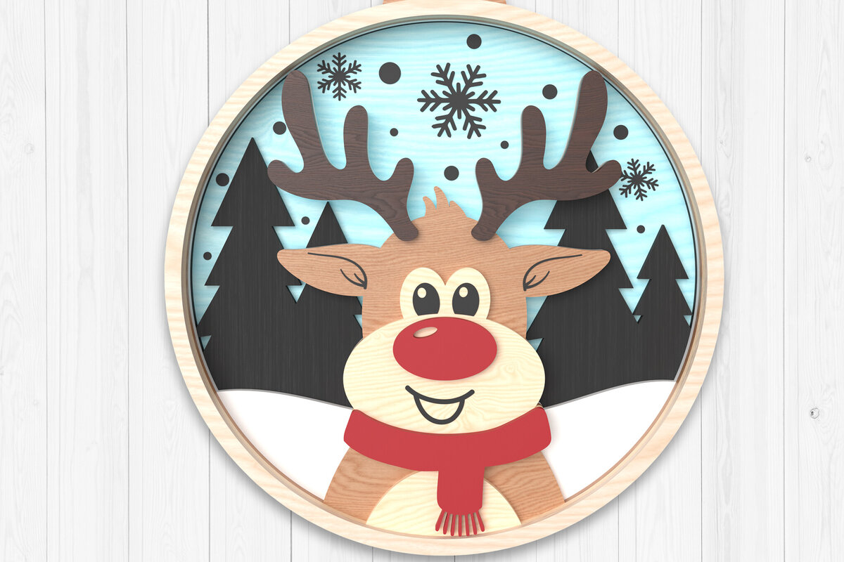 Σετ των 2 Intra απο ξύλο plywood 3mm-4mm πάχος – Χειμερινό στολίδι ΤΑΡΑΝΔΩΝ Κοπή λέιζερ Δίασταση  20x20 cm INTRAFABR-106511711