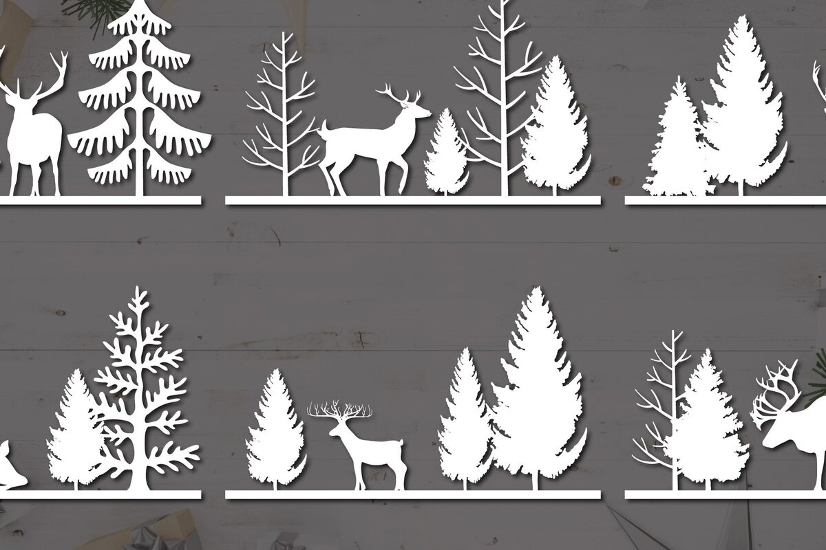 Σετ των 2 Intra απο ξύλο plywood 3mm-4mm πάχος – Χριστουγεννιάτικη δέσμη χειμερινών ταράνδων Δίασταση  20x20 cm INTRAFABR-37685766