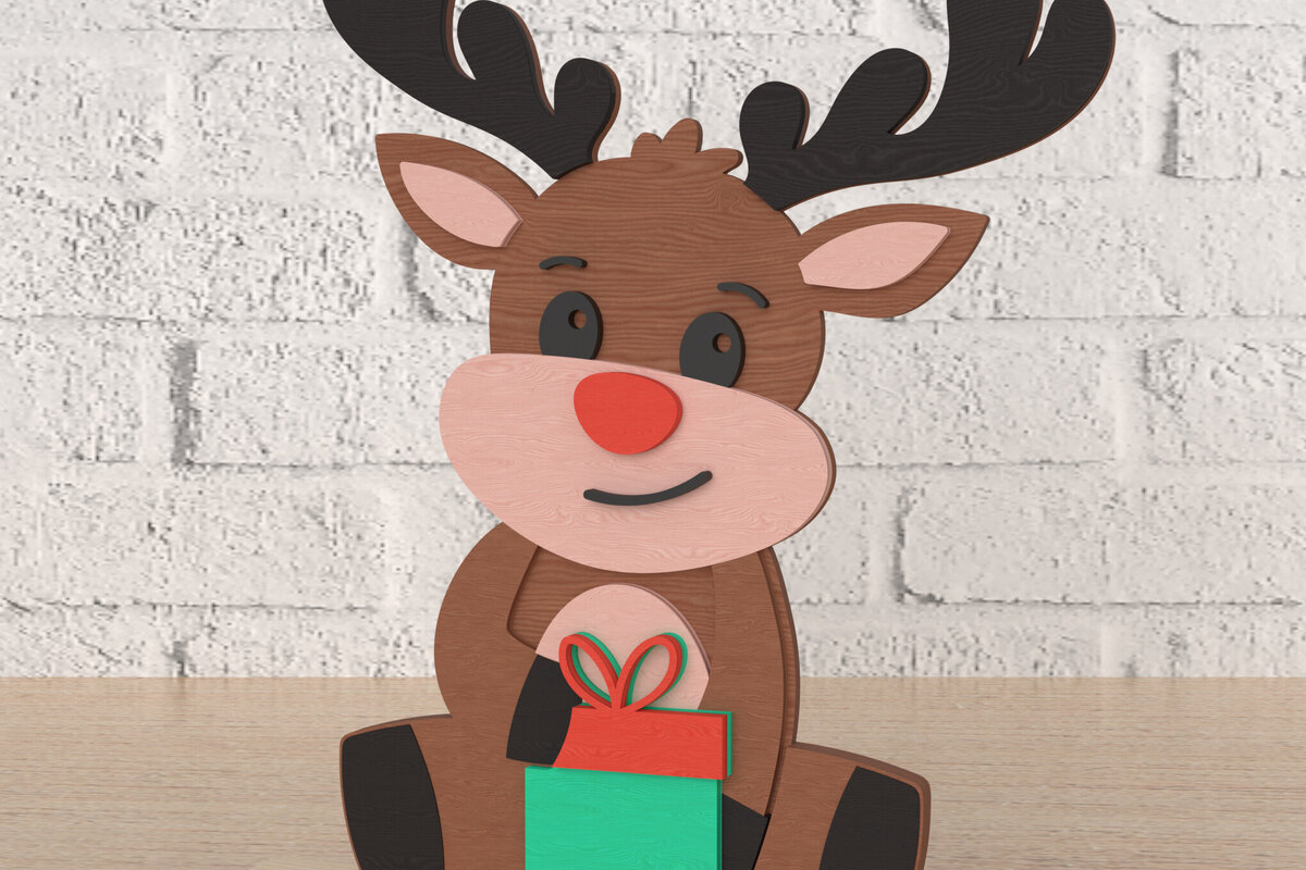 Σετ των 2 Intra απο ξύλο plywood 3mm-4mm πάχος – Τάρανδος με Δώρο Διακόσμηση Κοπή Laser Δίασταση  20x20 cm INTRAFABR-107818534