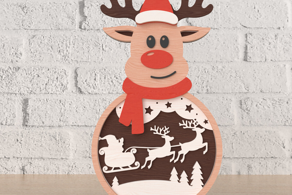 Σετ των 2 Intra απο ξύλο plywood 3mm-4mm πάχος – Διακόσμηση σκηνής τάρανδος με έλκηθρο Δίασταση  20x20 cm INTRAFABR-107818840