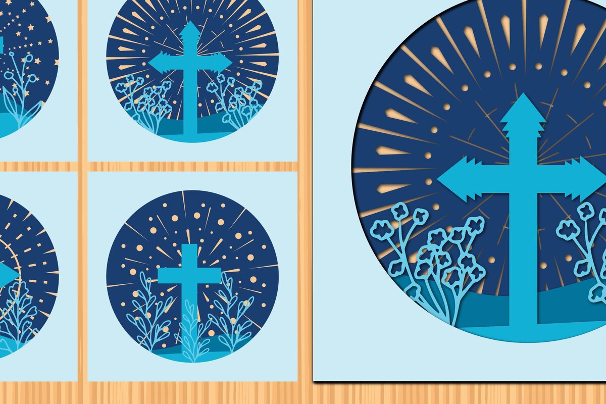 Σετ των 2 Intra απο ξύλο plywood 3mm-4mm πάχος – Πακέτο σκιάς θρησκευτικής διασταυρούμενης πίστης Δίασταση  20x20 cm INTRAFABR-34915516