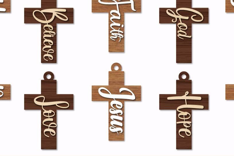 Σετ των 2 Intra απο ξύλο plywood 3mm-4mm πάχος –  θρησκευτικού σταυρού στολίδι PNG Δίασταση  20x20 cm INTRAFABR-113002522