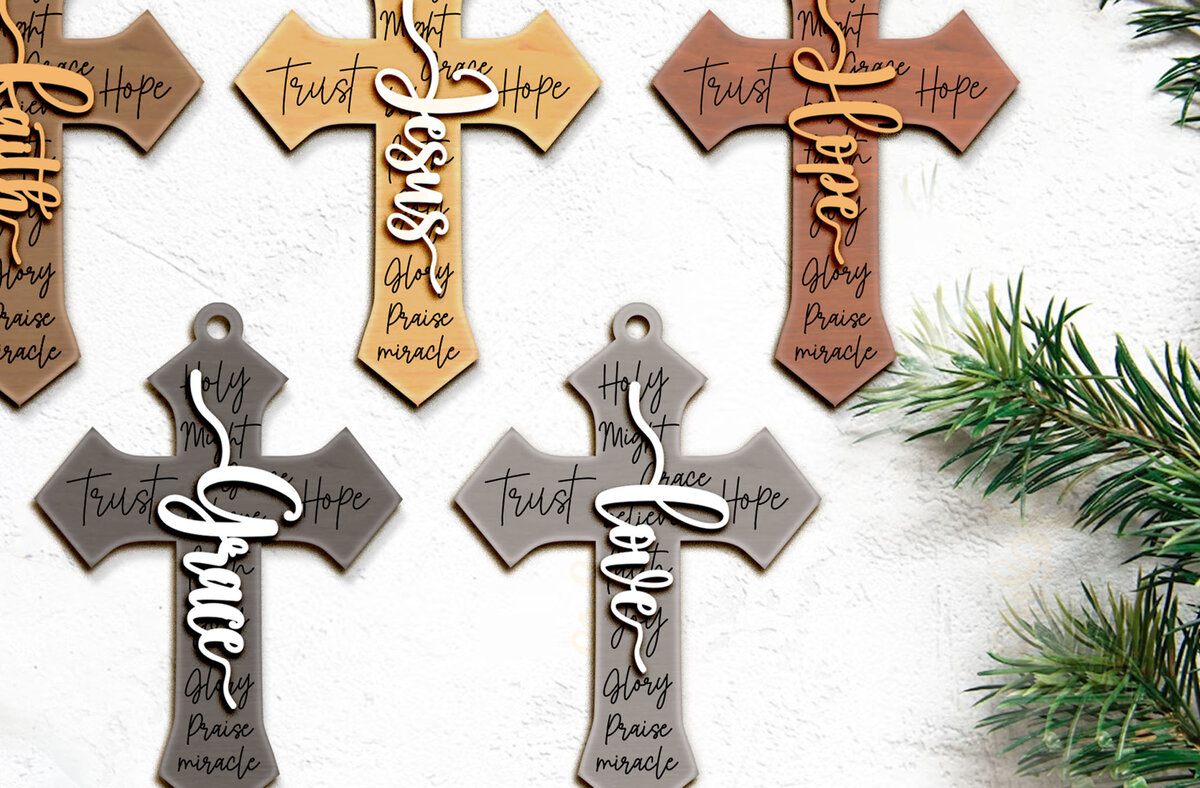 Σετ των 3 Intra απο ξύλο plywood 3mm-4mm πάχος –  θρησκευτικού σταυρού σκουλαρίκια στολίδι Δίασταση  5x5 cm INTRAFABR-102142677