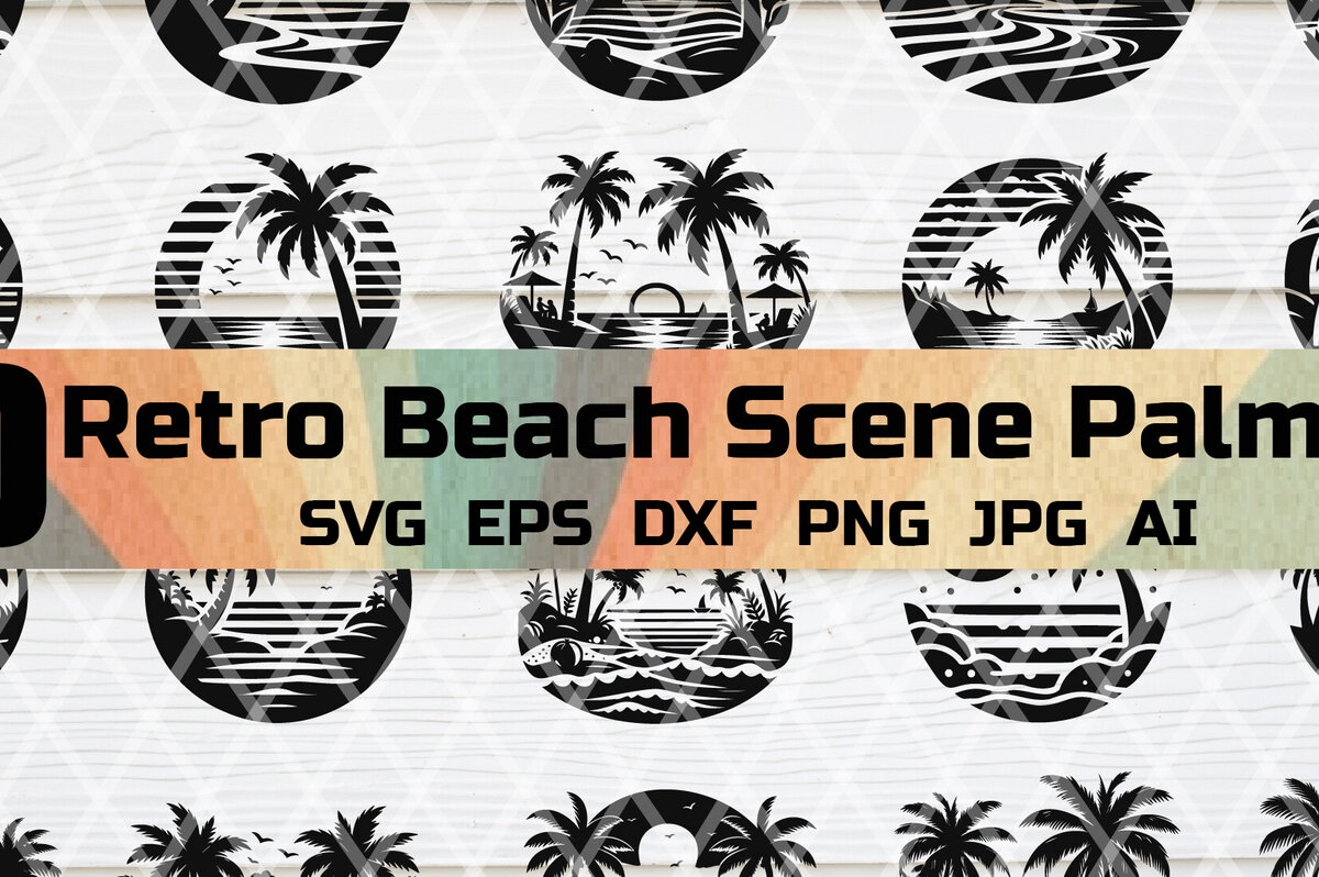 Σετ των 2 Intra απο ξύλο plywood 3mm-4mm πάχος – Πακέτο Palm Tree Retro Beach Scene Δίασταση  20x20 cm INTRAFABR-122352843