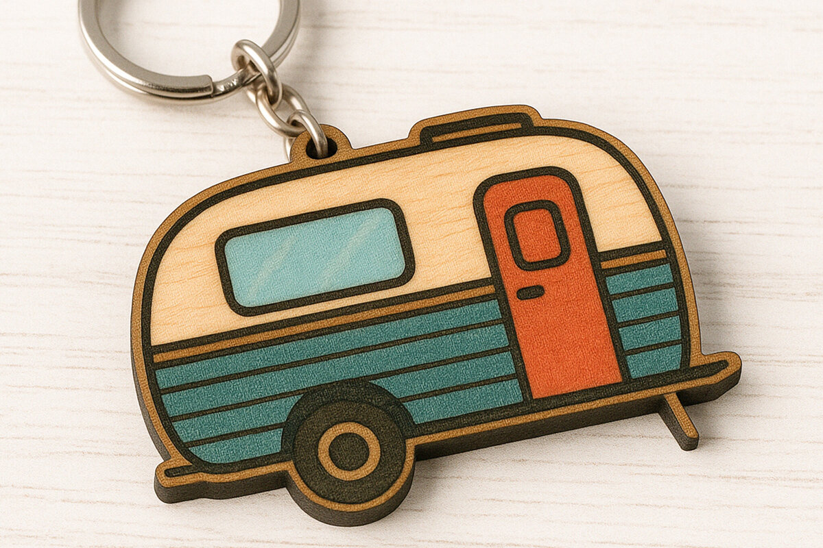 Σετ των 3 Intra απο ξύλο plywood 3mm-4mm πάχος – Μπρελόκ ρετρό τροχόσπιτο Δίασταση  5x5 cm INTRAFABR-120685169