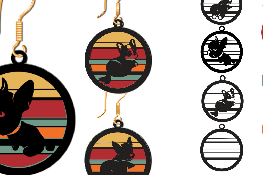 Σετ των 3 Intra απο ξύλο plywood 3mm-4mm πάχος – Ρετρό σκουλαρίκι σκυλιών Δίασταση  5x5 cm INTRAFABR-62776658