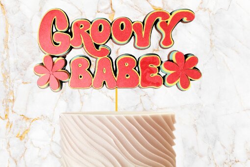 Σετ των 2 Intra απο ξύλο plywood 3mm-4mm πάχος – Ρετρό Groovy Babe Topper για κέικ Δίασταση  20x20 cm INTRAFABR-95210853