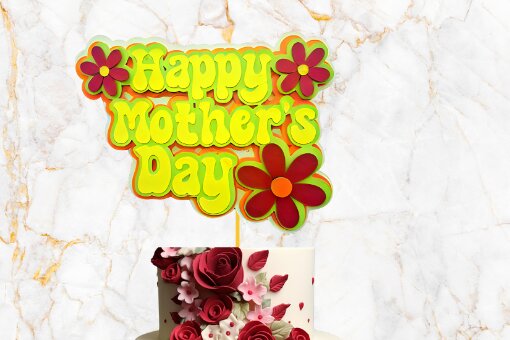 Σετ των 2 Intra απο ξύλο plywood 3mm-4mm πάχος – Retro Groovy Mothers Day Cake Topper Δίασταση  20x20 cm INTRAFABR-95210387