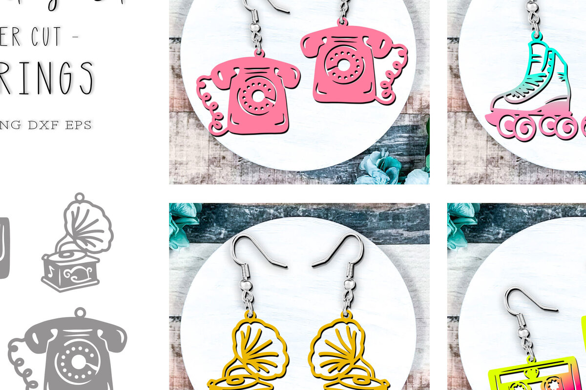 Σετ των 2 Intra απο ξύλο plywood 3mm-4mm πάχος – Retro Nostalgia EarringsSet Δίασταση  5x5 cm INTRAFABR-120977363