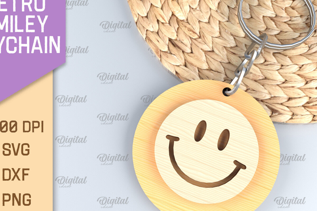 Σετ των 3 Intra απο ξύλο plywood 3mm-4mm πάχος – Retro Smiley Μπρελόκ με λέιζερ Δίασταση  5x5 cm INTRAFABR-89119044