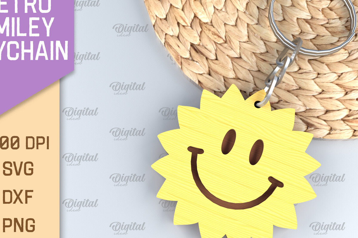 Σετ των 3 Intra απο ξύλο plywood 3mm-4mm πάχος – Retro Smiley Μπρελόκ με λέιζερ Δίασταση  5x5 cm INTRAFABR-89119655
