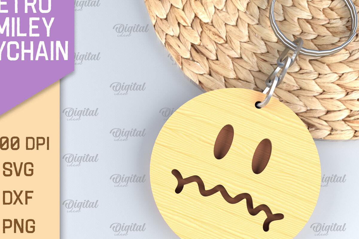 Σετ των 3 Intra απο ξύλο plywood 3mm-4mm πάχος – Retro Smiley Μπρελόκ με λέιζερ Δίασταση  5x5 cm INTRAFABR-89119733