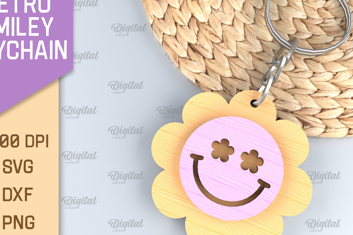 Σετ των 3 Intra απο ξύλο plywood 3mm-4mm πάχος – Retro Smiley Μπρελόκ με λέιζερ Δίασταση  5x5 cm INTRAFABR-89119786