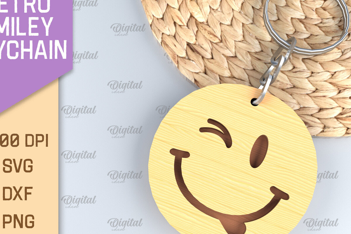 Σετ των 3 Intra απο ξύλο plywood 3mm-4mm πάχος – Retro Smiley Μπρελόκ με λέιζερ Δίασταση  5x5 cm INTRAFABR-89119875