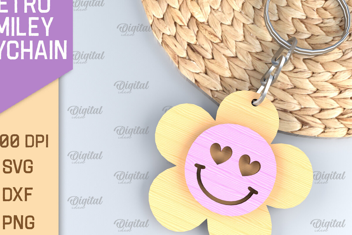 Σετ των 3 Intra απο ξύλο plywood 3mm-4mm πάχος – Retro Smiley Μπρελόκ με λέιζερ Δίασταση  5x5 cm INTRAFABR-89118993