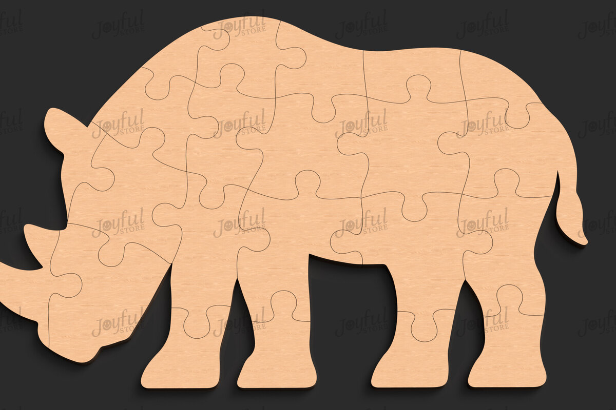 Σετ των 2 Intra απο ξύλο plywood 3mm-4mm πάχος – Παιδικό παιχνίδι Rhino Puzzle Δίασταση  20x20 cm INTRAFABR-123421285