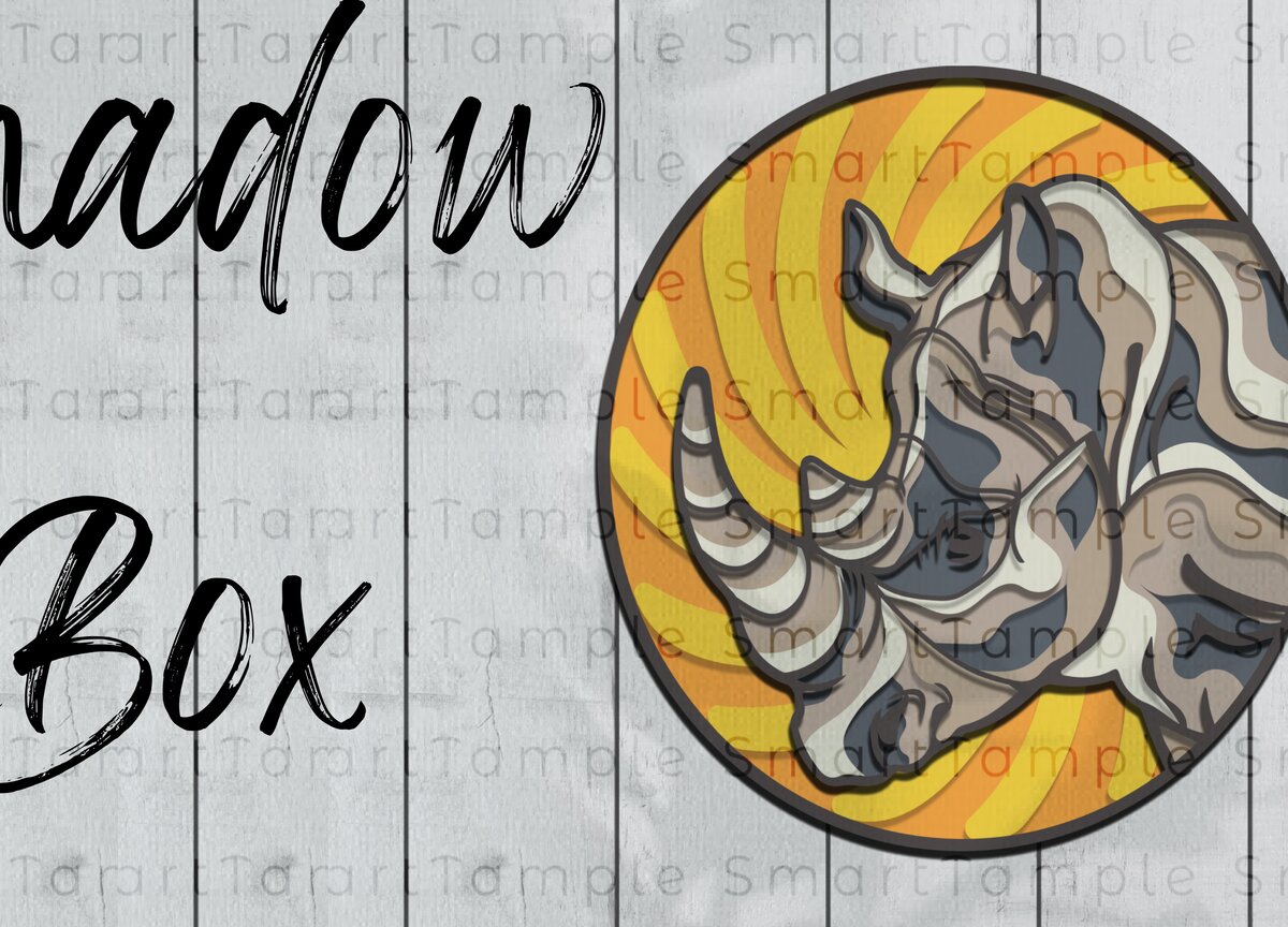 Σετ των 2 Intra απο ξύλο plywood 3mm-4mm πάχος – Rhino Shadow Box, Rhino Paper Cut Δίασταση  20x20 cm INTRAFABR-73217179