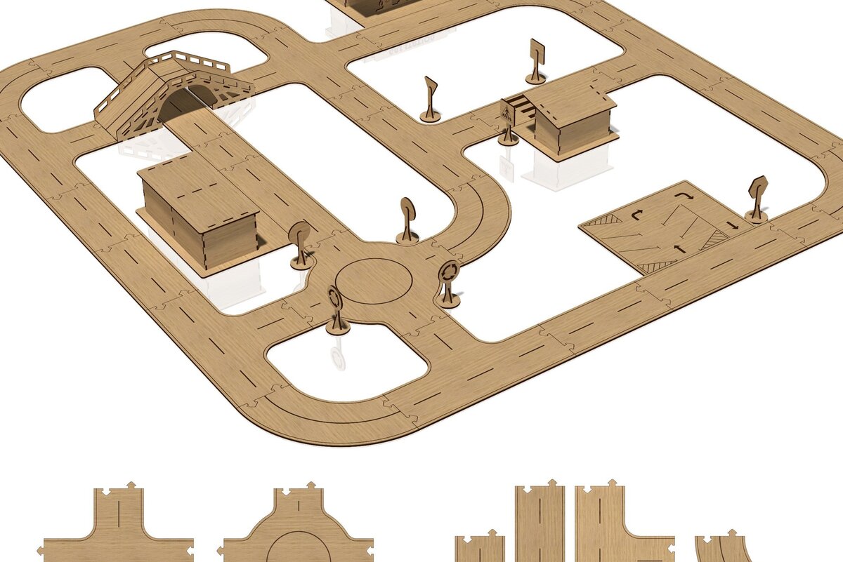 Σετ των 2 Intra απο ξύλο plywood 3mm-4mm πάχος – Road Track, Wood Game, File Δίασταση  20x20 cm INTRAFABR-42036220