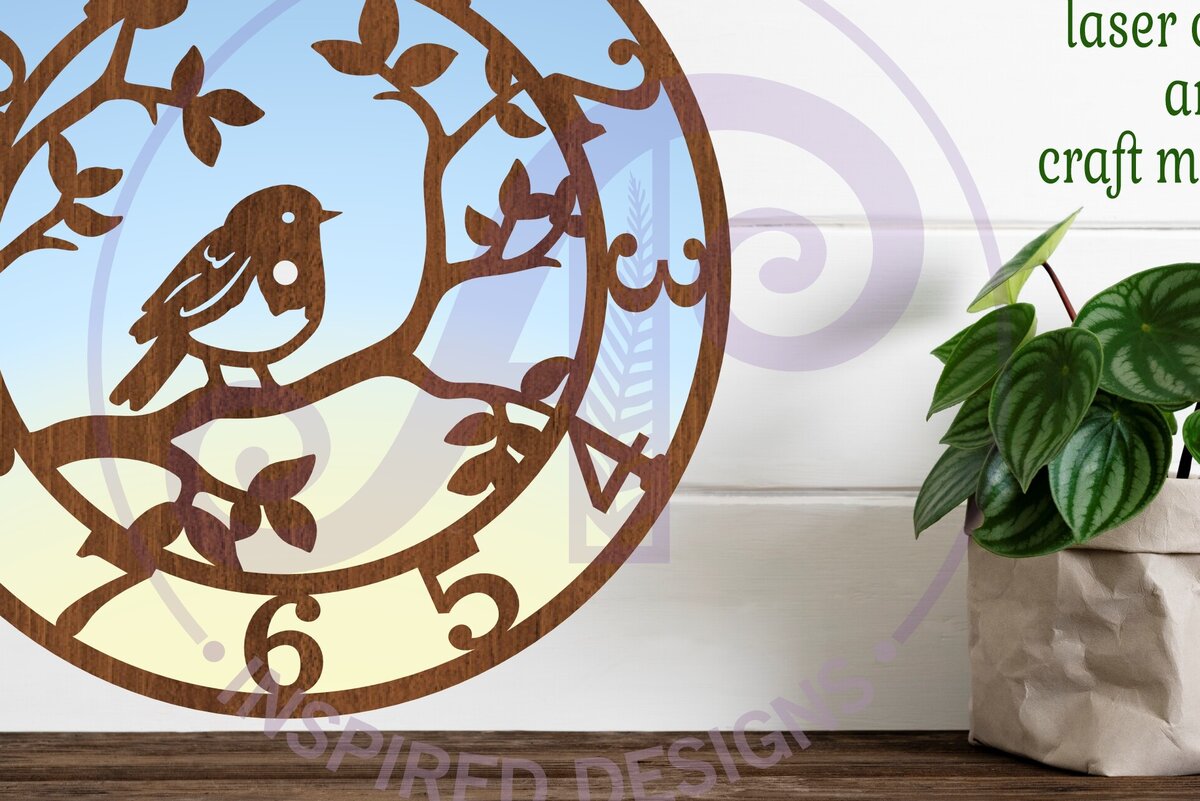 Σετ των 2 Intra απο ξύλο plywood 3mm-4mm πάχος – Αρχεία κοπής με λέιζερ ρολόι τοίχου Robin Bird Δίασταση  40x30 cm INTRAFABR-96612254