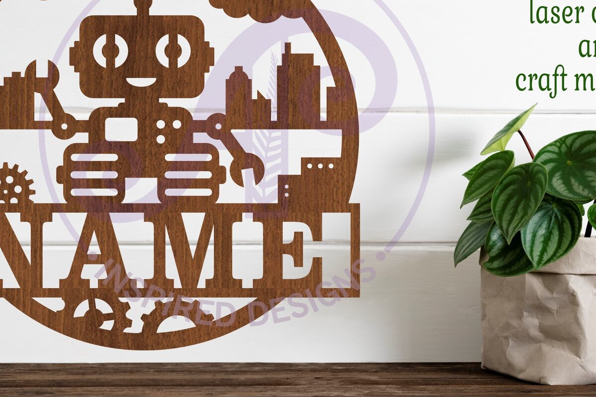 Intra απο ξύλο plywood 3mm-4mm πάχος – Πρότυπο κοπής λέιζερ Sign Name Robot Δίασταση  40x30 cm INTRAFABR-98809125