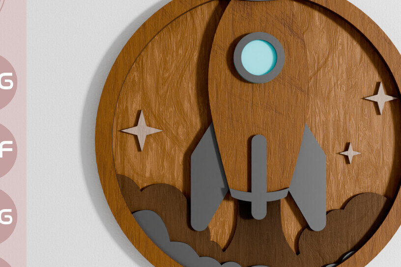 Σετ των 2 Intra απο ξύλο plywood 3mm-4mm πάχος – Rocket Baby Kids Multilayer Δίασταση  20x20 cm INTRAFABR-105457323